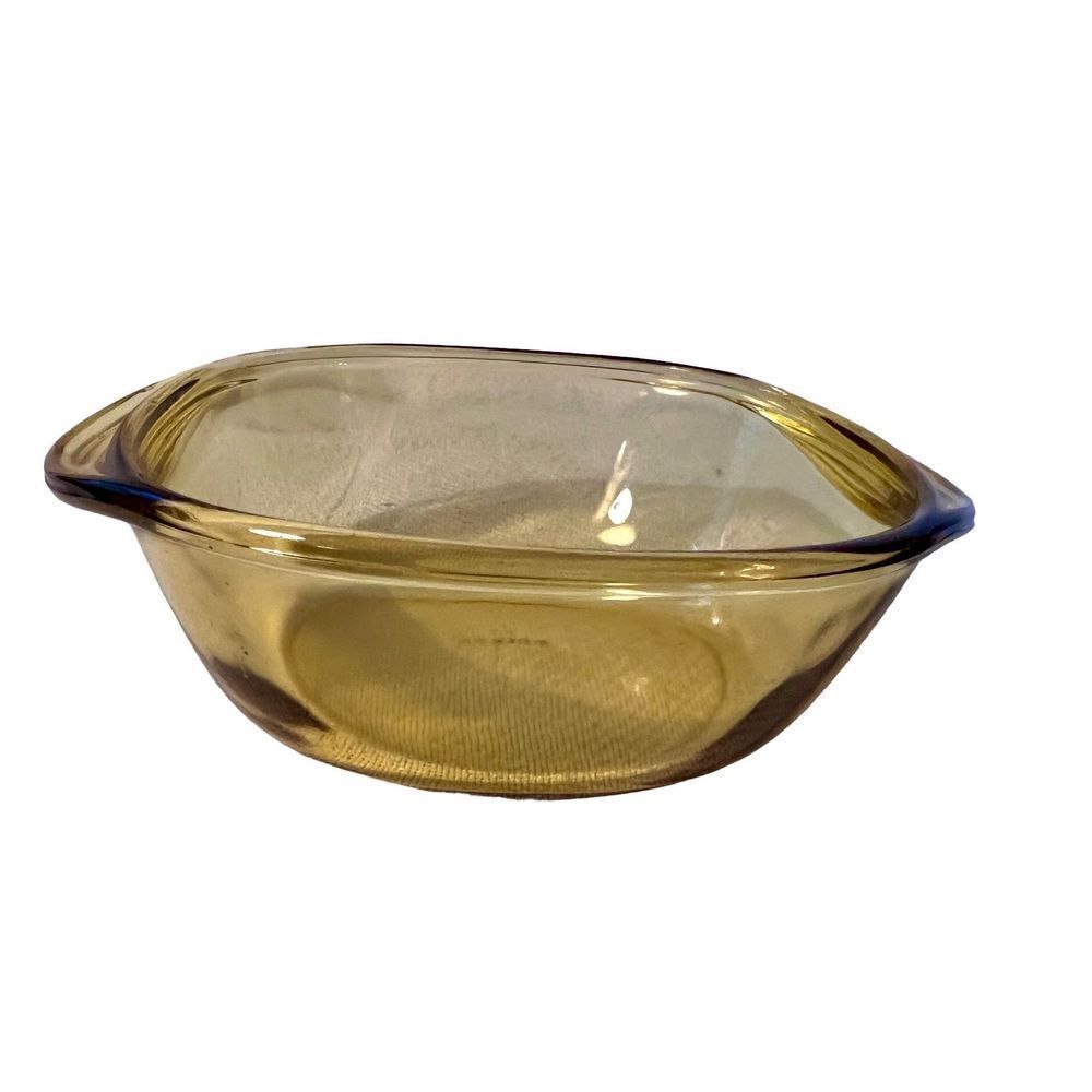 2 VTG MCM Amber Yellow Mexico Glass Casserole Dish Ovenware Baking Bowls #21 &16